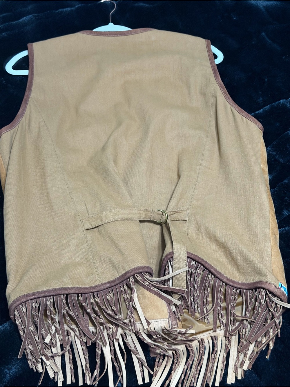 Double D Ranch Embroidered Suede Fringe Vest in Tan with Turquoise & Red Accents - Picture 2 of 4
